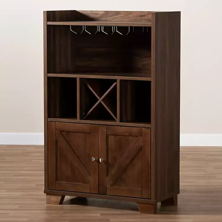 Cabinets & Sideboards-Kirklands Home Walnut Brown Open Shelf Wine Cabinet