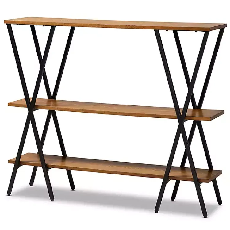 Console Tables-Kirklands Home Natural Wood and Metal 3-Tier Console Table