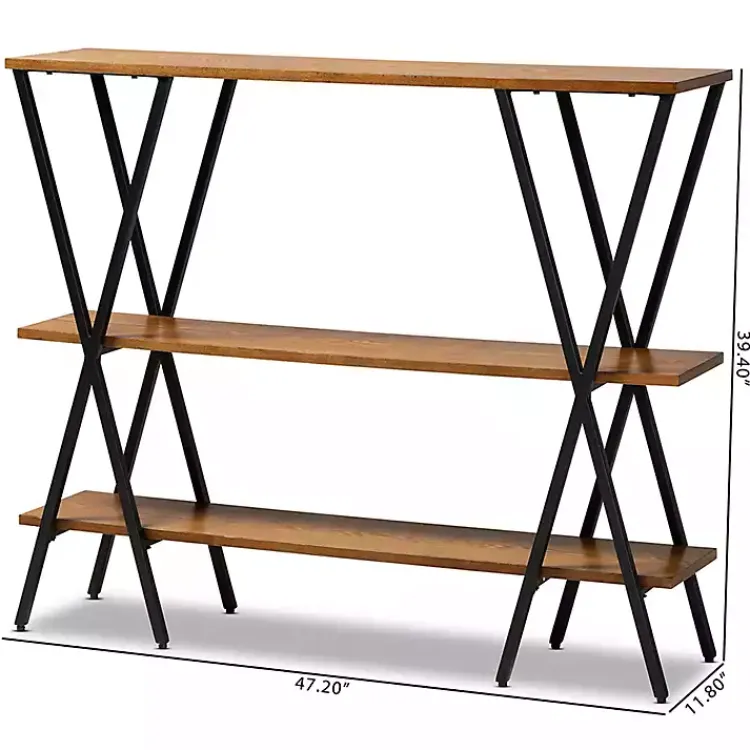 Console Tables-Kirklands Home Natural Wood and Metal 3-Tier Console Table