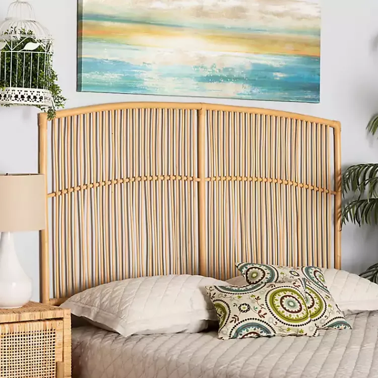 Beds & Headboards-Kirklands Home Vertical Weave Rat Queen Headboard Tan