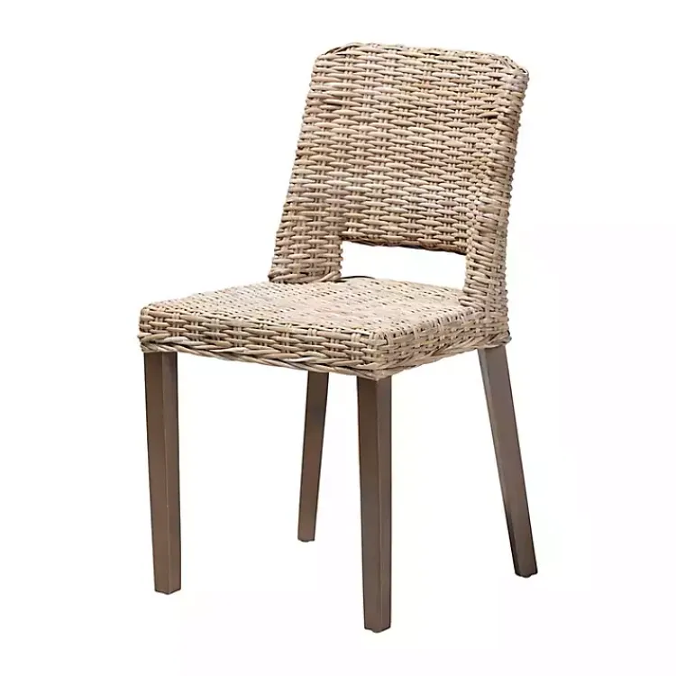 Dining Chairs-Kirklands Home Natural Rattan Cutout Back Dining Chair Brown