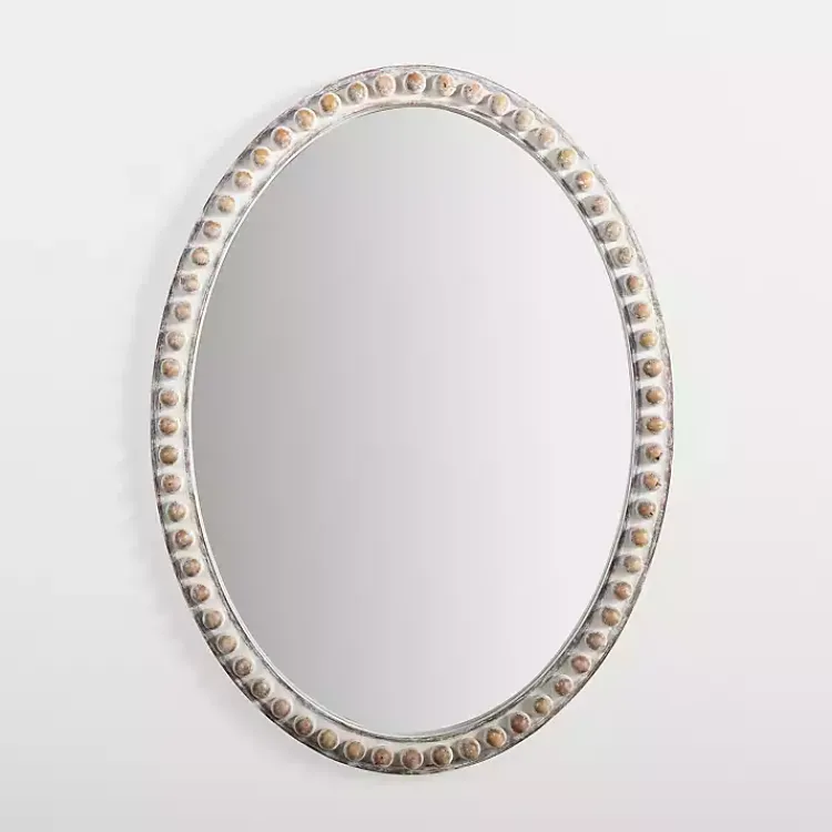 Decorative Mirrors-Kirklands Home Natural Wood Beaded Oval Mirror