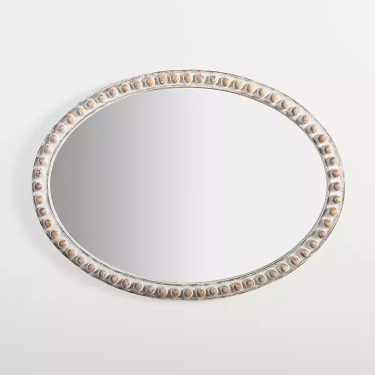 Decorative Mirrors-Kirklands Home Natural Wood Beaded Oval Mirror