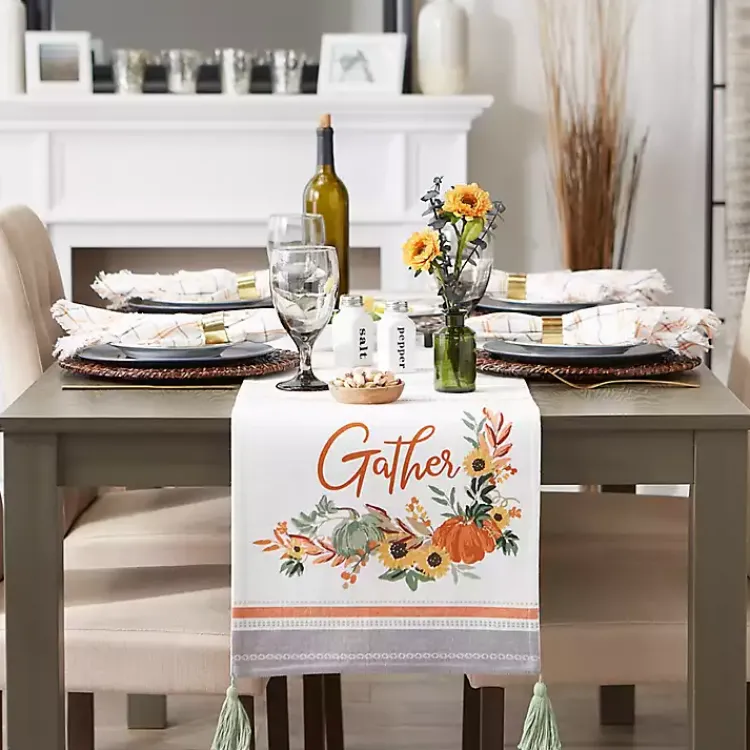 Table Linens-Kirklands Home Gather with Pumpkin Harvest Table Runner White