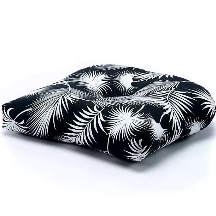 Outdoor Cushions & Pillows-Kirklands Home and White Floral Outdoor Chair Cushion Black