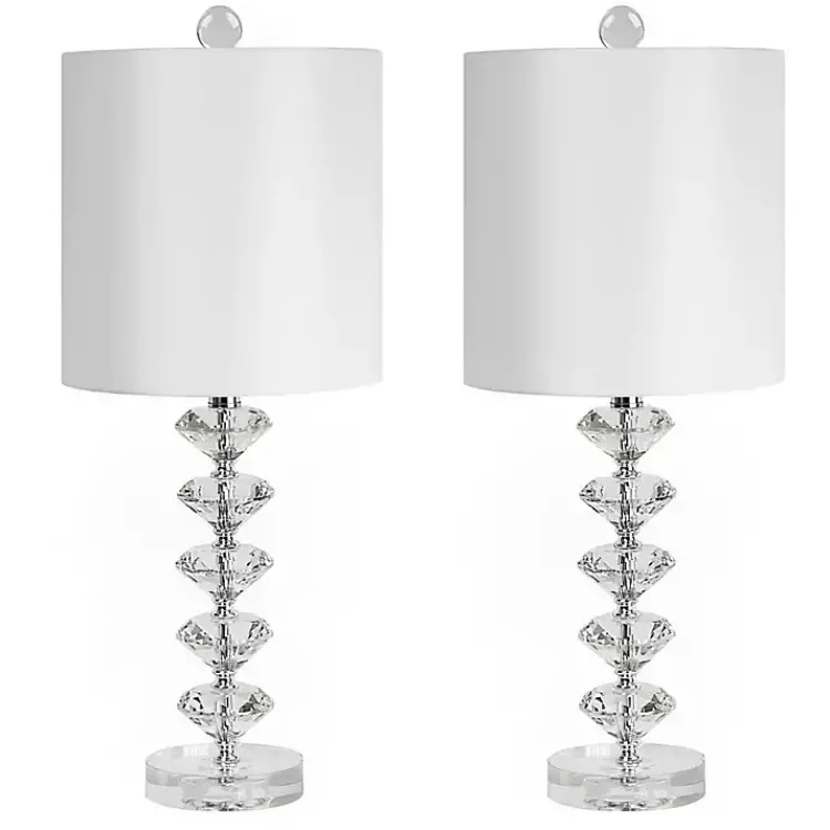 Table Lamps-Kirklands Home Clear Crystal Spindle Table Lamps, Set of 2 White