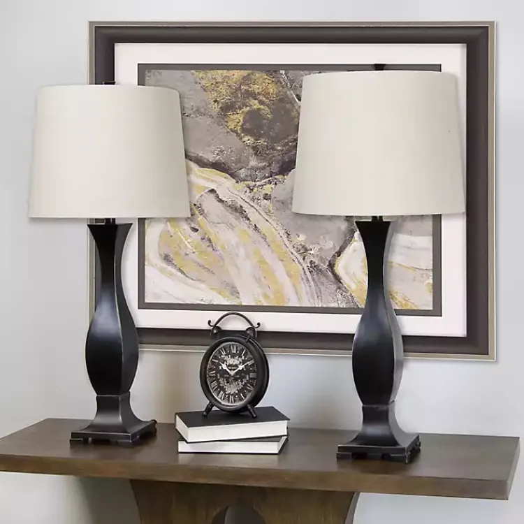 Table Lamps-Kirklands Home Bronzed Hourglass 2-pc. Table Lamp Set White