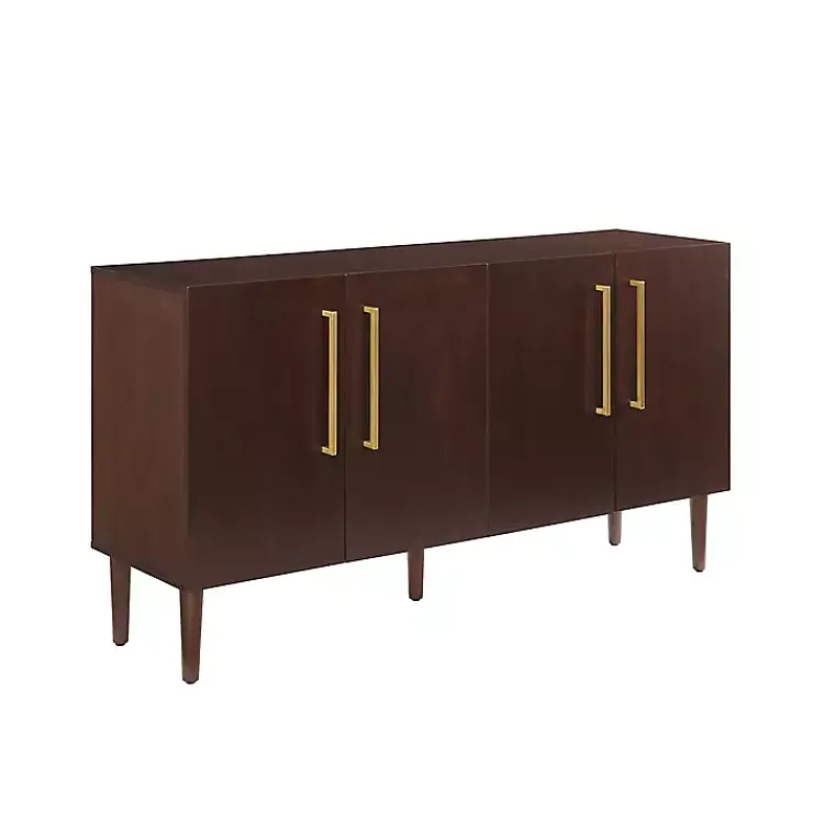 Cabinets & Sideboards-Kirklands Home Brown Wood and Gold 4-Door Cabinet