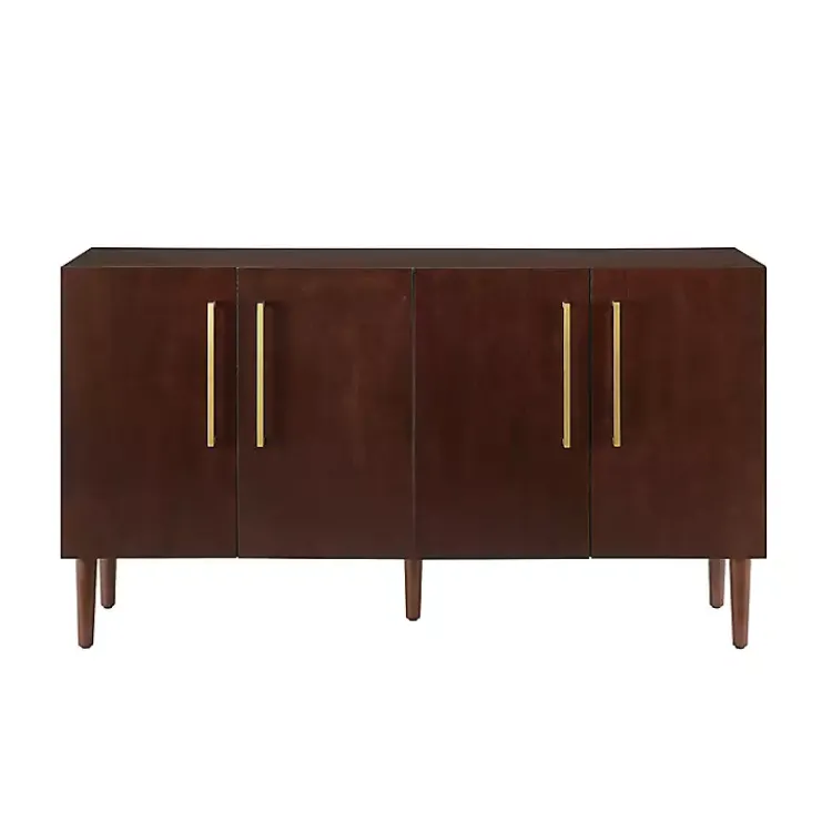 Cabinets & Sideboards-Kirklands Home Brown Wood and Gold 4-Door Cabinet