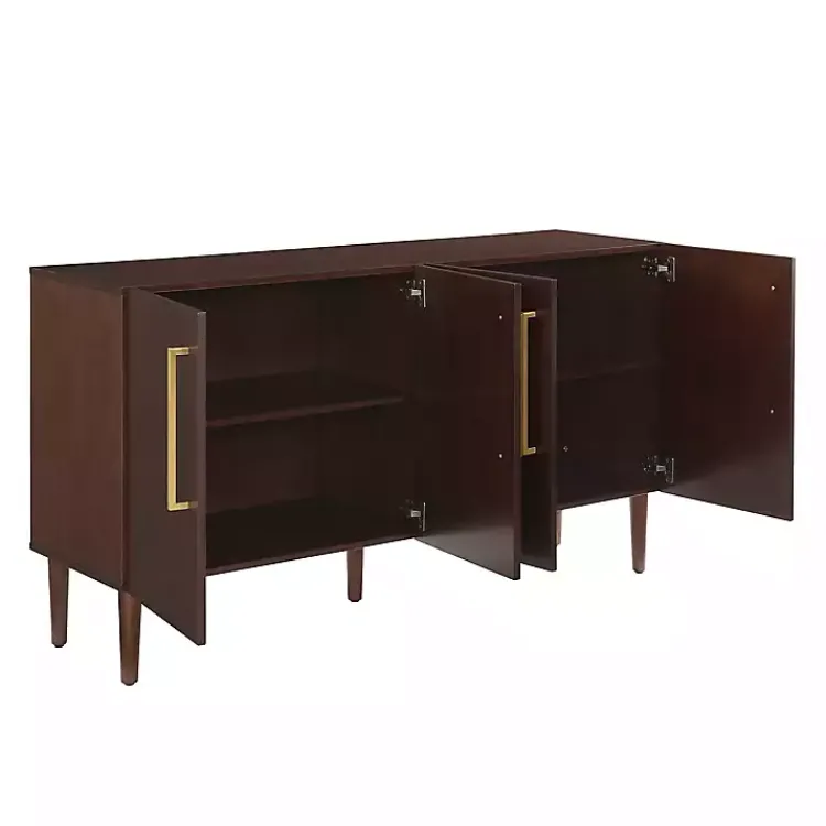 Cabinets & Sideboards-Kirklands Home Brown Wood and Gold 4-Door Cabinet