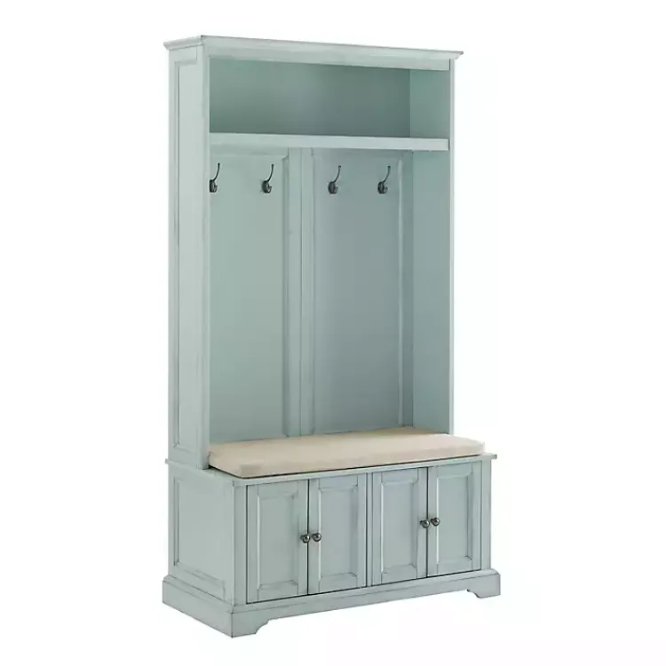 Entryway Furniture-Kirklands Home Wood Hall Tree with Cushioned Bench Blue