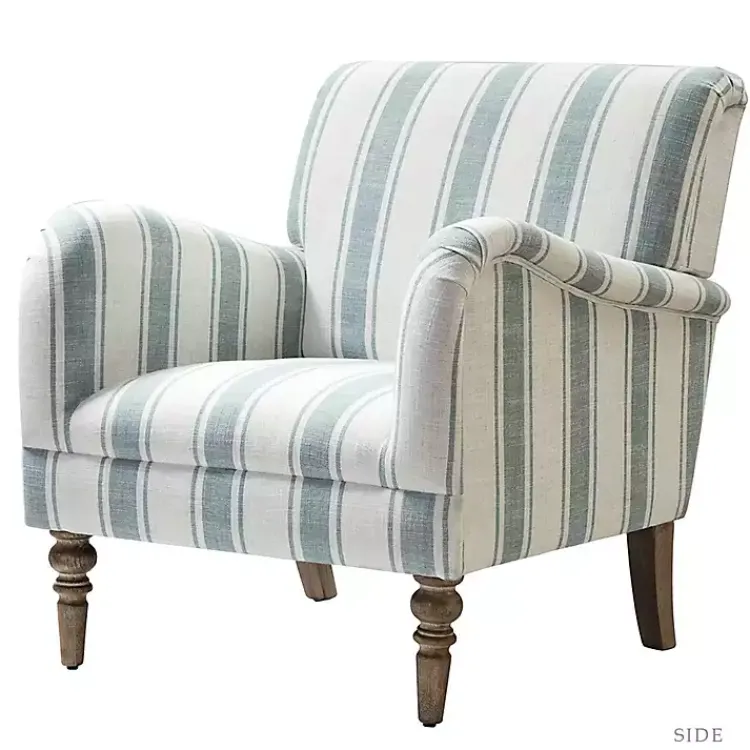 Accent Chairs-Kirklands Home Blue White Carved Slope Stripe Accent Chair