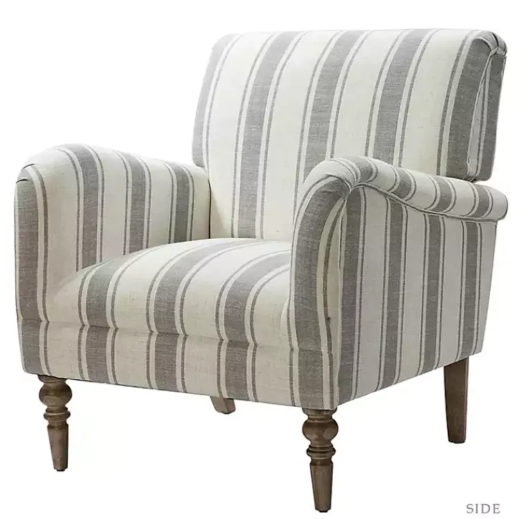 Accent Chairs-Kirklands Home Gray White Carved Slope Stripe Accent Chair