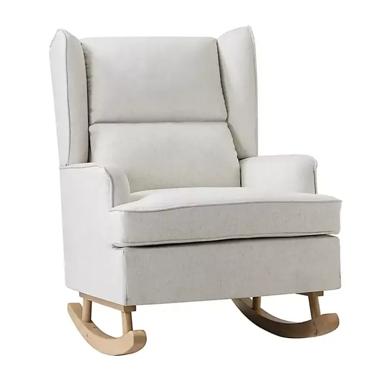 Accent Chairs-Kirklands Home Cream Upholstered Wingback Rocking Chair Ivory