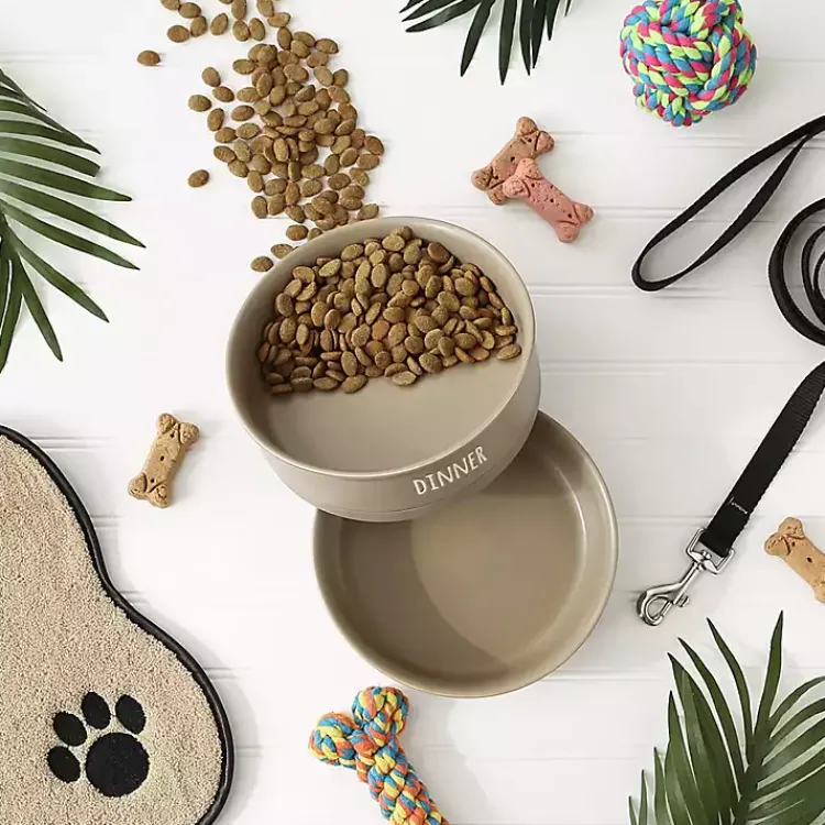 Pet Dishes & Canisters-Kirklands Home Stone Dinner & Drinks 2-pc. Pet Bowl Set, 8 in. Tan