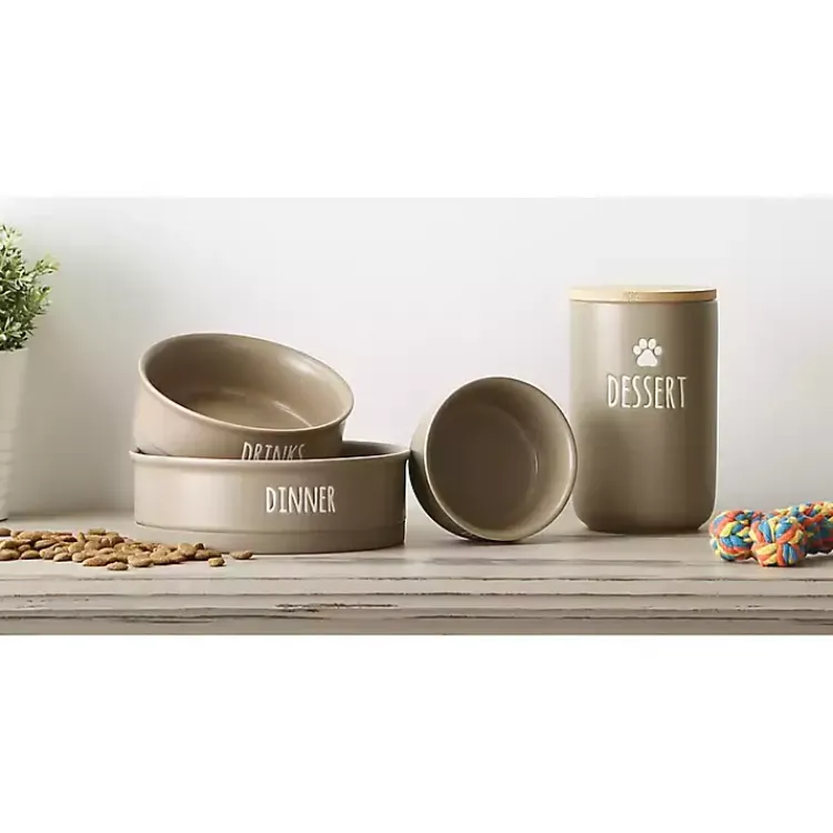 Pet Dishes & Canisters-Kirklands Home Stone Dinner & Drinks 2-pc. Pet Bowl Set, 8 in. Tan