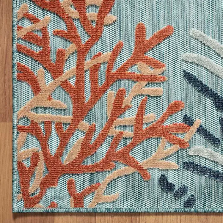 Outdoor Rugs-Kirklands Home Teal Coral Reef Area Rug, 5x7 Blue