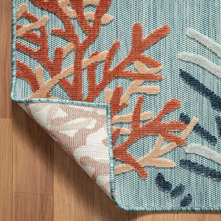Outdoor Rugs-Kirklands Home Teal Coral Reef Area Rug, 5x7 Blue