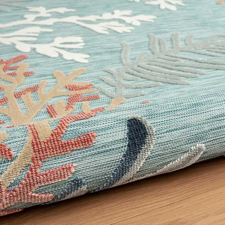 Outdoor Rugs-Kirklands Home Teal Coral Reef Area Rug, 5x7 Blue