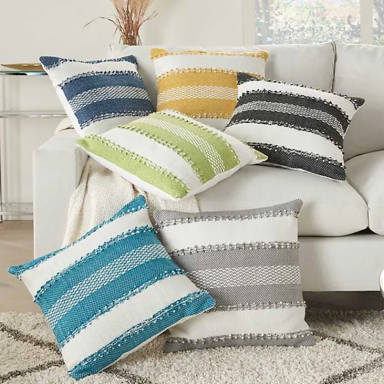 Outdoor Cushions & Pillows-Kirklands Home Lime Woven Stripe Reversible Outdoor Square Pillow