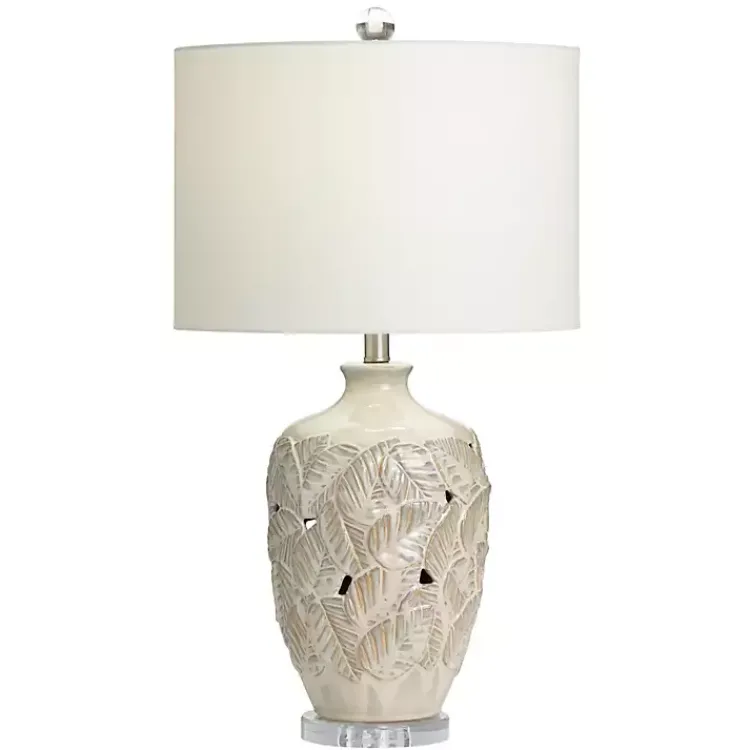 Table Lamps-Kirklands Home Cream Silver Ceramic Leaf Cutout Table Lamp White