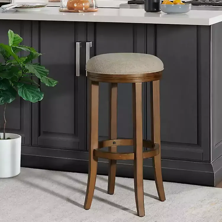 Bar Stools & Counter Height Stools-Kirklands Home Natural Linen and Wood Bar Stool Tan