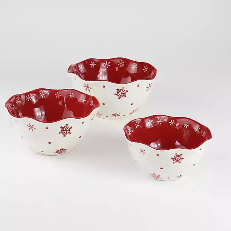 Serving & Entertaining-Kirklands Home Red and White Nesting Christmas Bowls, Set of 3