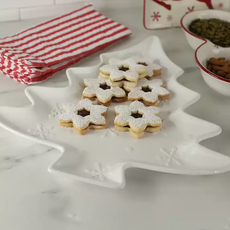 Serving & Entertaining-Kirklands Home Christmas Tree & Snowflakes Serving Platter White