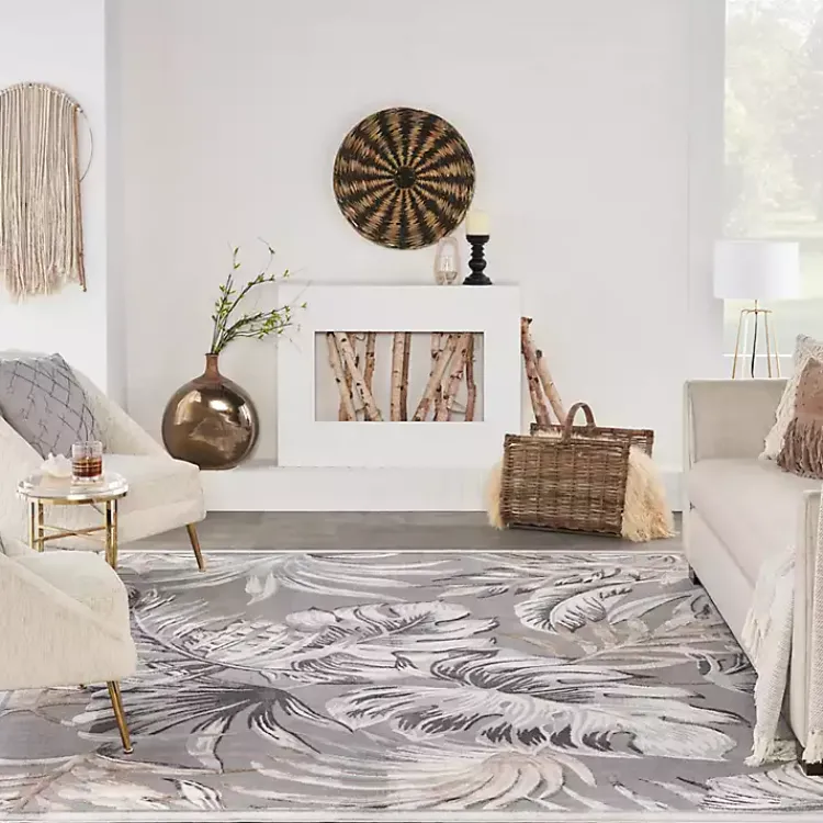 Area Rugs-Kirklands Home Gray Grand Leaf Coastal Area Rug, 7x9