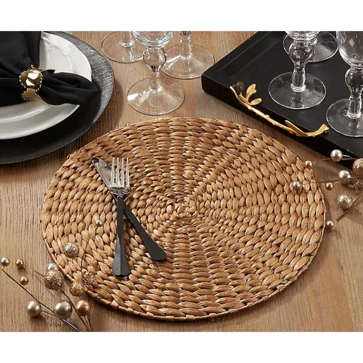 Table Linens-Kirklands Home Round Woven Rattan Placemats, Set of 4 Gold