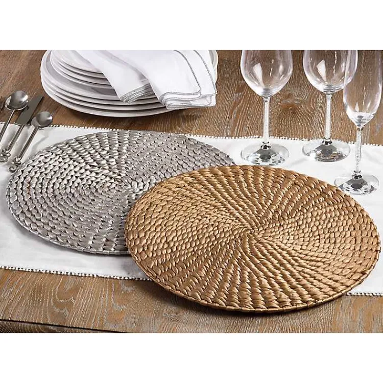 Table Linens-Kirklands Home Round Woven Rattan Placemats, Set of 4 Gold