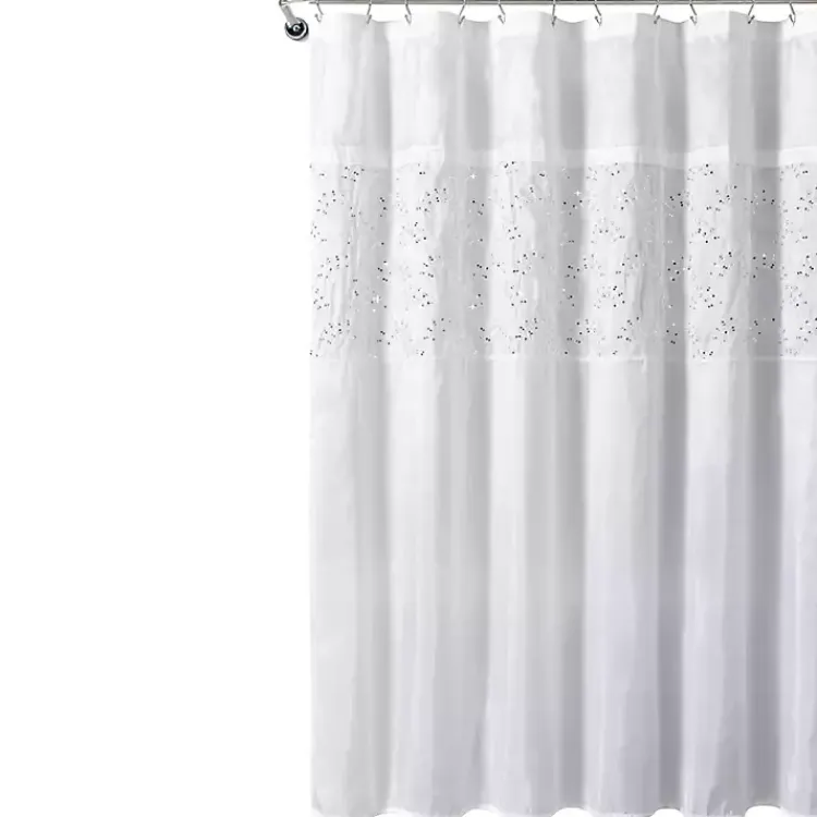 Shower Curtains-Kirklands Home Sequined Shower Curtain White