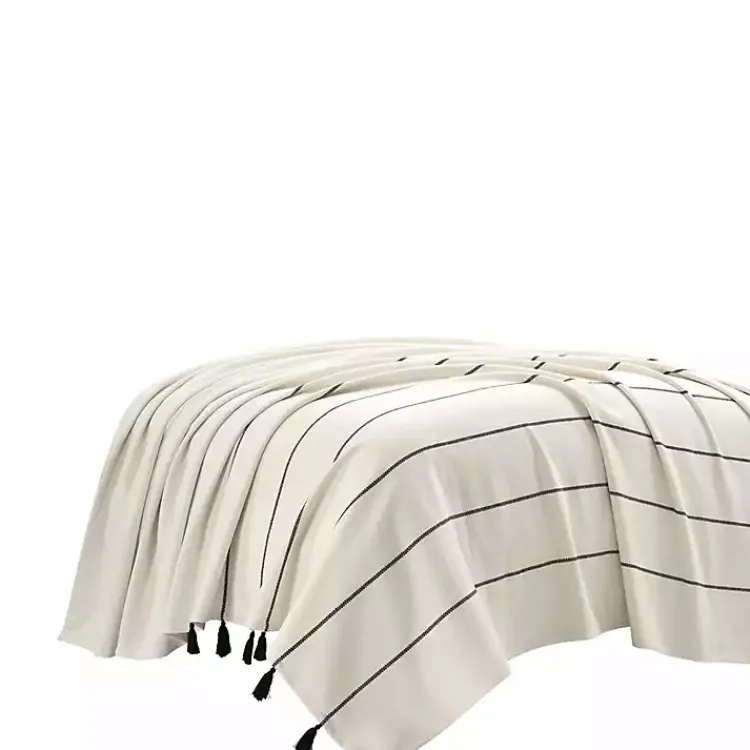 Bedspreads & Coverlets-Kirklands Home and Black Striped King Coverlet Ivory