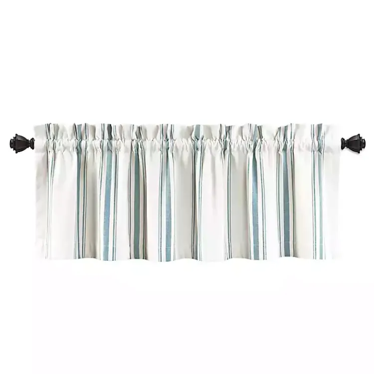 Curtains & Drapes-Kirklands Home Blue and White Farmhouse Stripe Valance