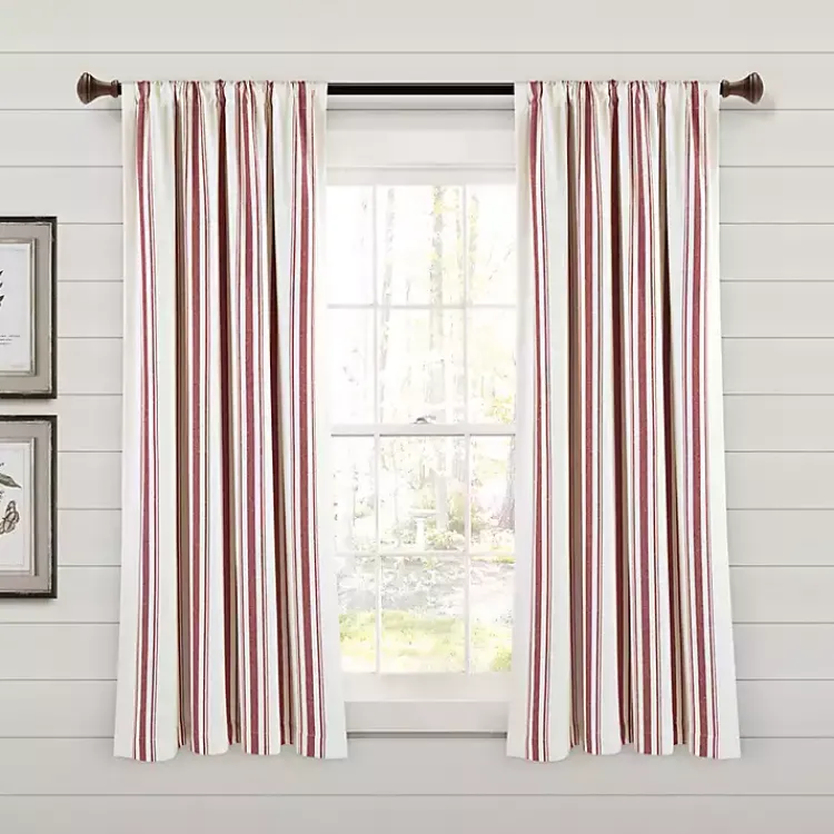 Curtains & Drapes-Kirklands Home Red Farmhouse Stripe Curtain Panels, Set of 2