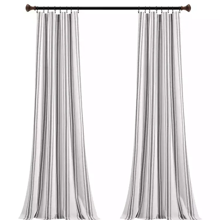 Curtains & Drapes-Kirklands Home Stripe Farmhouse Curtain Panel Set, 95 in. Gray