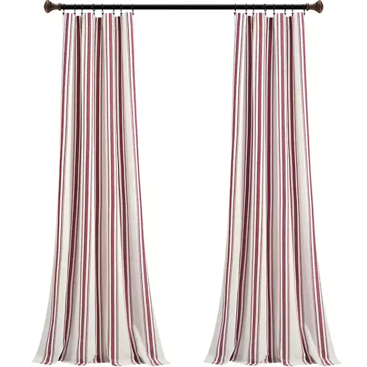 Curtains & Drapes-Kirklands Home Stripe Farmhouse Curtain Panel Set, 95 in. Red