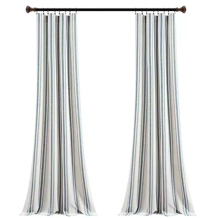 Curtains & Drapes-Kirklands Home Stripe Farmhouse Curtain Panel Set, 95 in. Blue