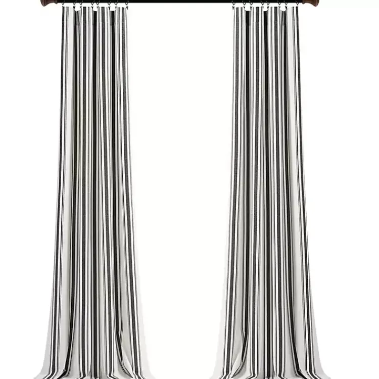 Curtains & Drapes-Kirklands Home Stripe Farmhouse Curtain Panel Set, 95 in. Black