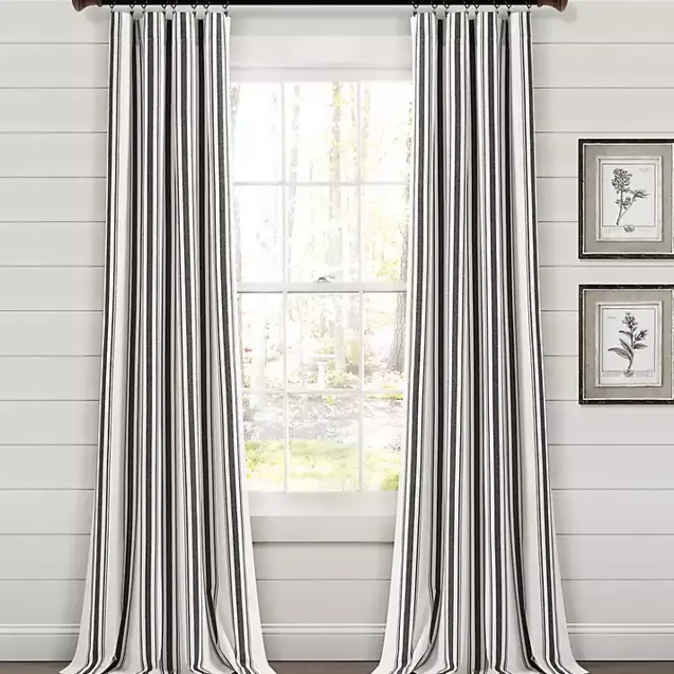 Curtains & Drapes-Kirklands Home Stripe Farmhouse Curtain Panel Set, 95 in. Black