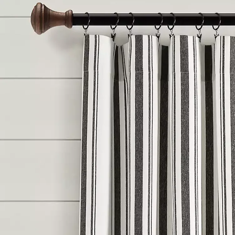 Curtains & Drapes-Kirklands Home Stripe Farmhouse Curtain Panel Set, 95 in. Black