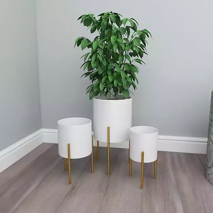 Planters-Kirklands Home Daisy Modern Iron Planters, Set of 3 White