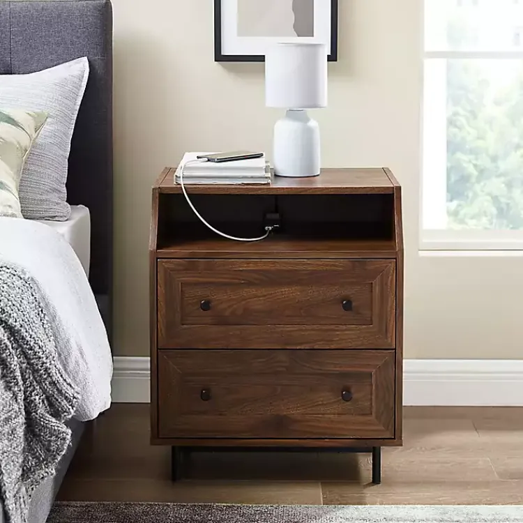 Nightstands-Kirklands Home Warm Brown Curved Top Nightstand Table