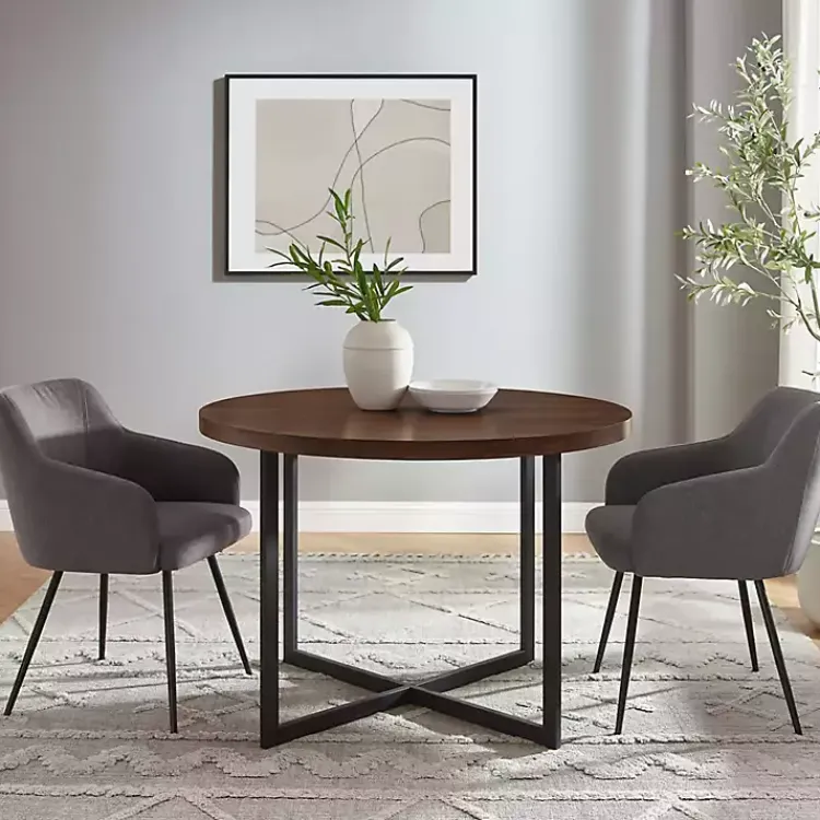 Dining Tables-Kirklands Home Round and Black X Base Dining Table Brown