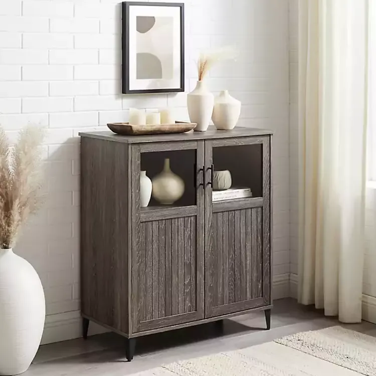 Cabinets & Sideboards-Kirklands Home Wood Glass Windows Storage Cabinet Gray