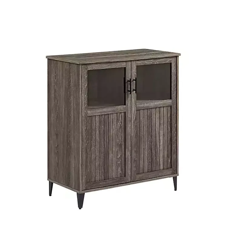 Cabinets & Sideboards-Kirklands Home Wood Glass Windows Storage Cabinet Gray
