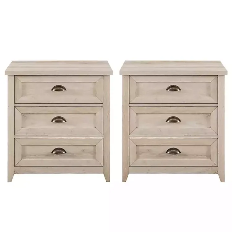Bathroom Furniture-Kirklands Home Wood 3-Drawer Nightstands, Set of 2 Ivory