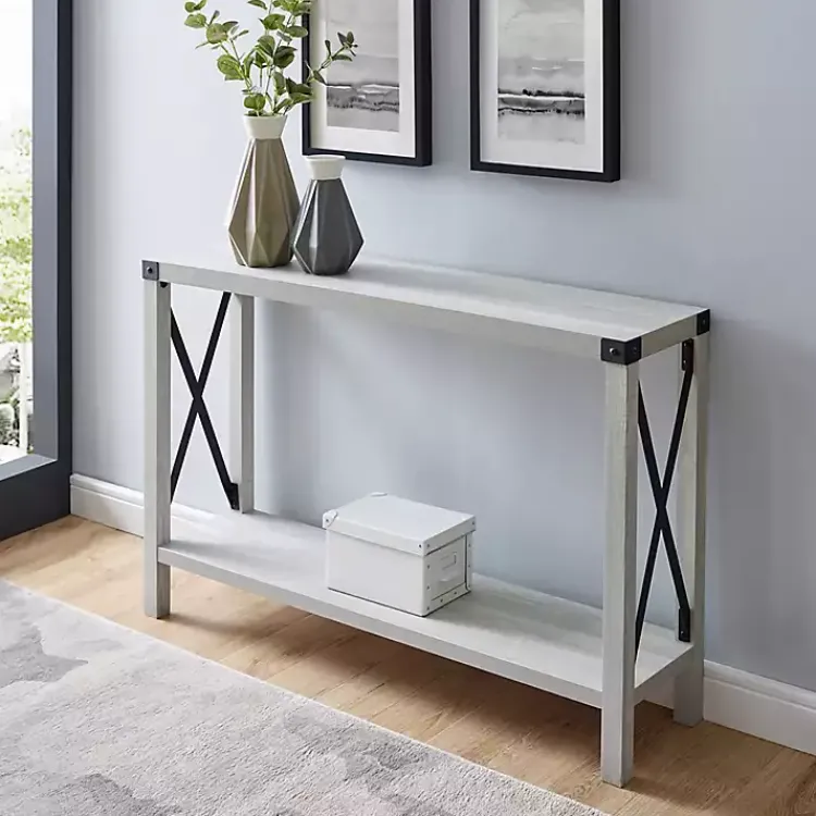 Entryway Furniture-Kirklands Home Wood Farmhouse Console Table Gray