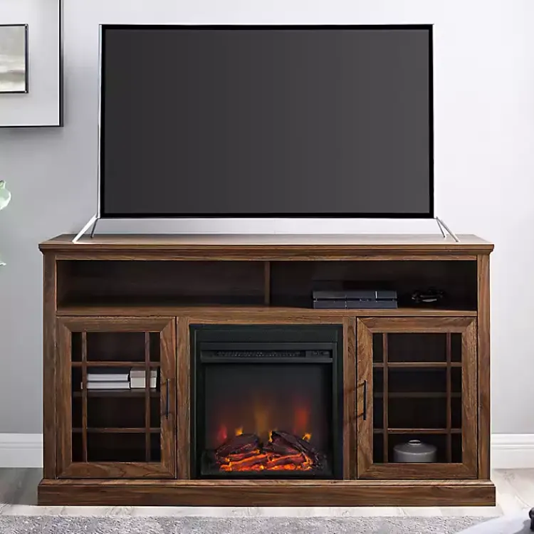 Tv Stands & Media Consoles-Kirklands Home Wood 2-Door LED Fireplace Cabinet Brown