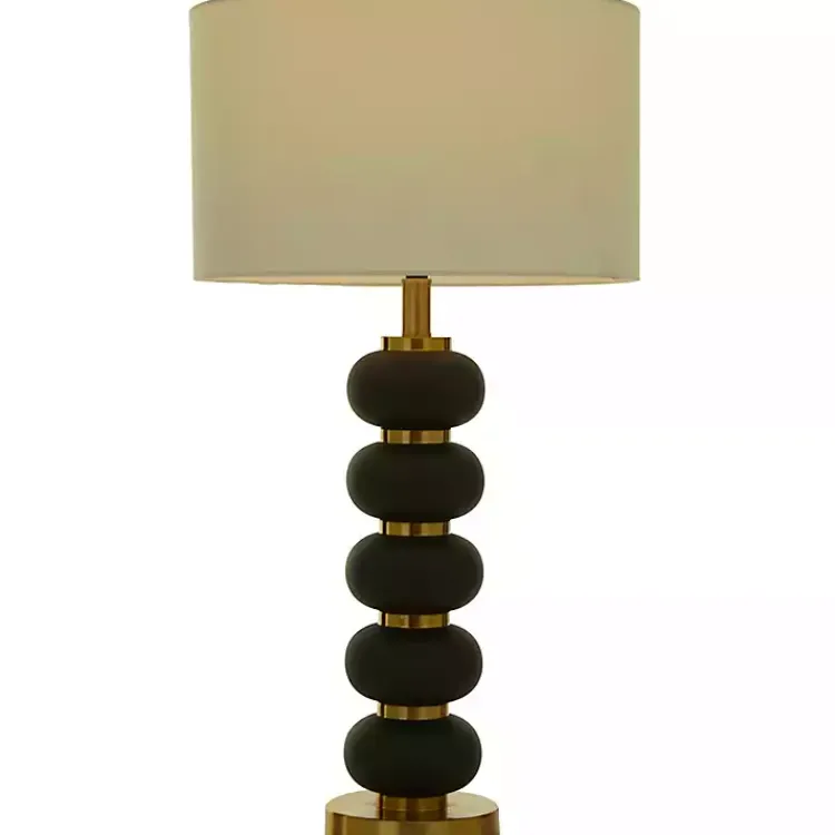 Table Lamps-Kirklands Home Black Gold Metal Spindle Table Lamp Cream